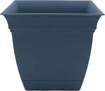 The HC Companies Eclipse Square Plastic Planter w/ Attached Saucer - Outdoor & Indoor Plant Pot with Drainage Holes - Lightweight, UV-Resistant Plastic Pots For Plants (6" Slate Blue, Pack of 1)