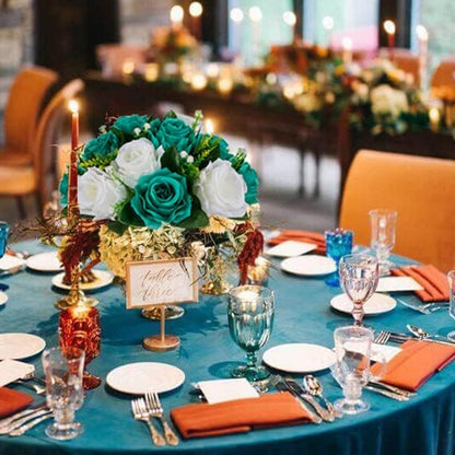 Artificial Flower Centerpieces, Teal and White Silk Roses, 3-in-1