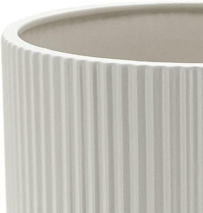 Amazon Basics Fluted Ceramic Round Planter with Drainage Hole, Indoor Outdoor Flower Pot, 10-inch, White