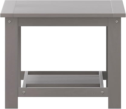 BizChair Two Tiered Commercial Grade Adirondack Coffee Table - Gray Finish Poly Resin Wood - All-Weather - Slatted Shelf Design