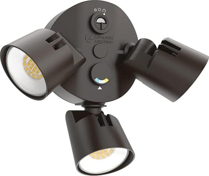 Lithonia Lighting HomeGuard 3-Light LED Outdoor Flood Lights, Outdoor LED Lights, Dusk to Dawn Sensor, Adjustable Lumens, Selectable Color, Round Heads, Dark Bronze (HGX LED 3RH ALO SWW2 120 PE DDB)