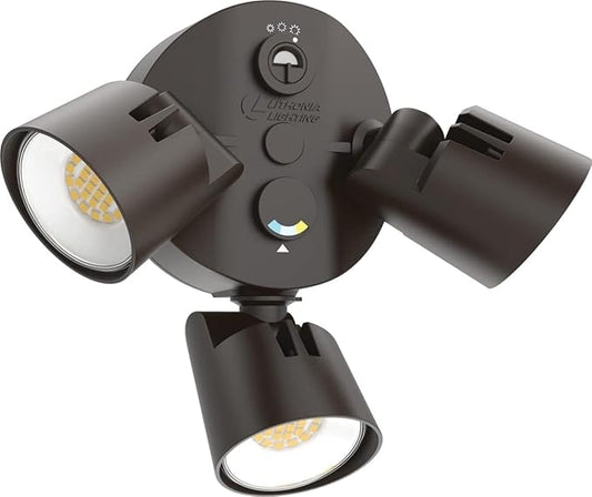Lithonia Lighting HomeGuard 3-Light LED Outdoor Flood Lights, Outdoor LED Lights, Dusk to Dawn Sensor, Adjustable Lumens, Selectable Color, Round Heads, Dark Bronze (HGX LED 3RH ALO SWW2 120 PE DDB)