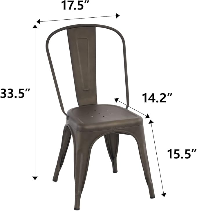 Patio Dining Chairs, Bronze Metal Farmhouse Stackable Set of 4