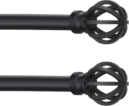 Curtain Rods for Windows 48 to 84, 2 Pack 5/8 Inch Black Heavy Duty Metal Curtain Rods Set - Rustic Decorative Drapery Rods with Brackets for Farmhouse, Bedroom