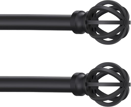 Curtain Rods for Windows 48 to 84, 2 Pack 5/8 Inch Black Heavy Duty Metal Curtain Rods Set - Rustic Decorative Drapery Rods with Brackets for Farmhouse, Bedroom