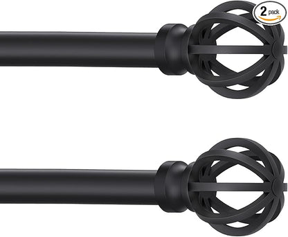 Curtain Rods for Windows 28 to 60 Inch - 2 Pack 5/8” Black Metal Heavy Duty - Decorative Window Small Curtains Rod with Brackets for Kitchen, Bathroom, Sliding Cafe Drapery Rods Door