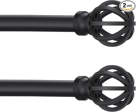 Curtain Rods for Windows 28 to 60 Inch - 2 Pack 5/8” Black Metal Heavy Duty - Decorative Window Small Curtains Rod with Brackets for Kitchen, Bathroom, Sliding Cafe Drapery Rods Door