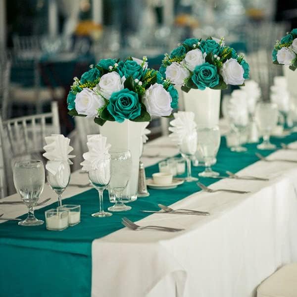 Artificial Flowers Silk Rose Flower Ball Centerpieces, Teal and White