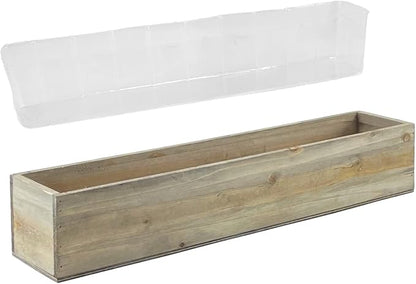 CYS EXCEL Rectangle Wood Planter Box with Removable Plastic Liner (H:4" Open:22"x5") | Multiple Size Choices Wood Rectangular Planter | Indoor Decorative Window Box