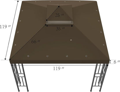Sumfaller 10x10 FT Gazebo Replacement Canopy Top Cover Double Tiered Canopy Top Cover for Outdoor BBQ Roof Cover Grill Shelter (Dark Brown)