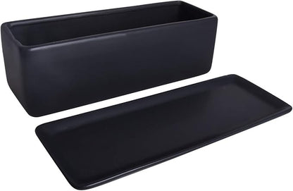 Vencer 12 Inch Rectangular Modern Minimalist Ceramic Succulent Planter Pot - Window Box with Saucer,Office Desktop Potted Stand,Black,VF-0135B