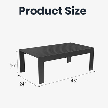 Outdoor Rectangle Patio Aluminum Coffee Tables for Outside, All Weather Patio Slatted Tabletop for Indoor or Outdoor Use
