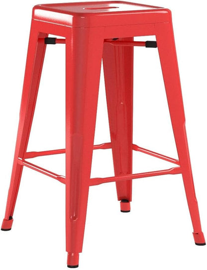 Devoko Metal Bar Stools 24" Indoor Outdoor Stackable Barstools Modern Style Industrial Vintage Counter Bar Stools Set of 4 (24 inch, Red)