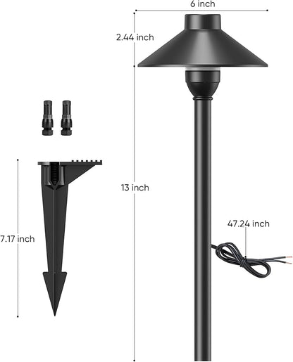 PARTPHONER Low Voltage Landscape Lighting 12-Pack, Aluminum 12V Pathway Lights with G4 Bulbs, Waterproof Stylish Matte Black Color Wired Path Lights with Connectors for Walkway Yard Garden