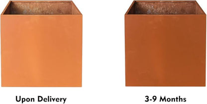Corten Steel Planter Box Large Outdoor Planter 24 Inch Square Cube Planters Rustic Metal Garden Flower Pot for Commercial Residential Patio and Yard
