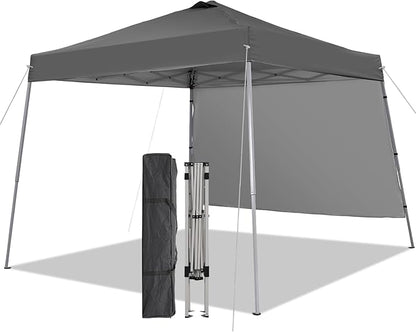 Canopy Tent, 10X10 FT Pop Up Canopy Outdoor Tent Slant Legs with Carrying Bag, Portable Gazebo Shelter - 8X8 FT Canopy Cover (Dark Grey with 1 Sidewall)