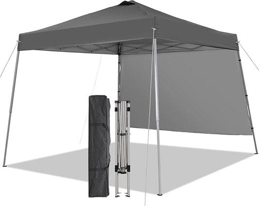 Canopy Tent, 10X10 FT Pop Up Canopy Outdoor Tent Slant Legs with Carrying Bag, Portable Gazebo Shelter - 8X8 FT Canopy Cover (Dark Grey with 1 Sidewall)