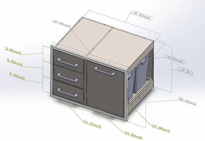 Outdoor Kitchen Drawer Combo, BBQ Access Trash Drawer Combo with Triple Stainless Steel Drawers(Left), Outdoor Kitchen for BBQ Island, Grilling Station, Outside Cabinet (28" W x 19.6“D x 20.1" H)