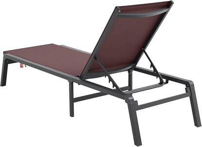 VEVOR Chaise Lounge Chair Outdoor, Aluminum Patio Lounge Chairs with Adjustable 5-Position, Folding Pool Chair Recliner and Full Flat Tanning Chairs for Patio, Beach, Pool, Brown