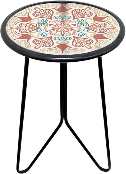 LIFFY Outdoor Metal Side Table,12" Small Outdoor Accent Table with Glass Top,Indoor Round Home Decorative End Table,Weather Resistant Patio Plant Stands Outside for Garden Bedroom Kitchen Balcony