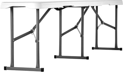 VEVOR Plastic Folding Bench, 6ft Portable Folding Bench, Smooth High Density Polyethylene Waterproof Outdoor Bench, Picnic Camping Table with Handle for Garden Soccer Playtime, White (1 Pack)