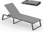 Aluminum Chaise Lounge Chair Outdoor, Foldable & No Assembly Pool Lounge Chairs 5-Position Recliner for Outside Poolside, Fully Grounded Legs Patio Sun Lounger for Pool, Beach, Yard, Dark Grey