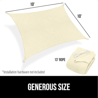 GORILLA GRIP Heavy Duty Sun Shade, UV Protection Fade Tear and Rust Resistant Rectangle Sunshade Canopy, Curved Edges Blocks Sunlight, Breathable Sail, Outdoor Patio, Lawn Garden 10x10 FT Butter Cream