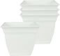 The HC Companies 8 Inch Eclipse Square Planter Pots with Drainage Holes & Attached Saucer, Lightweight UV-Resistant Plastic Indoor Outdoor Planters, 4-Pack Flower Pots for Garden & Home Decor, White