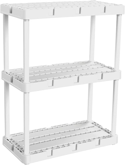 Gracious Living 3 Pack Light Duty Storage Shelves, Knect-A-Shelf 3-Shelf Ventilated Shelving Rack Organizer for Home, Garage, Basement, Laundry, White