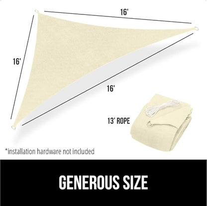 GORILLA GRIP Heavy Duty Sun Shade, UV Protection Fade Tear and Rust Resistant Triangle Sunshade Canopy, Curved Edges Blocks Sunlight, Breathable Sail, Outdoor Patio, Lawn Garden Butter Cream