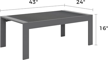 Solaste Aluminum Outdoor Coffee Table, All-Weather Rectangle Metal Patio Coffee Table Furniture for Balcony, Garden, Indoor or Outdoor Use, Dark Grey