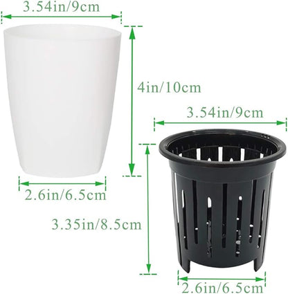 OJYUDD 8 Pack 4 Inch Self Watering Plastic Planter with Inner Pot White Flower Plant Pot,Modern Decorative Flower Pot for All House Plants,Flowers,Herbs,African Violets