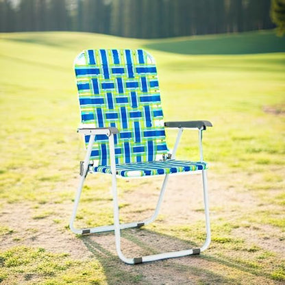 Folding Lawn Chairs, Set of 2, Blue Webbed Design with Metal Frame