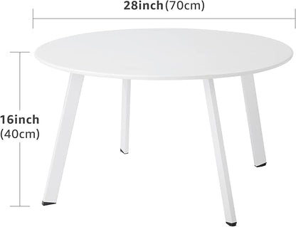 Patio Round Table - Metal Outdoor Coffee Table, Weather Resistant, Anti-Rust - White