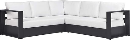 Modway Tahoe Aluminum 3-Piece Outdoor Patio Furniture Gray White, Modular Sectional Sofa Set with Weather-Resistant Cushions, Ideal for Deck, Backyard Poolside