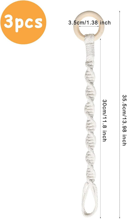 3 Pack Adjustable Macrame Plant Hanger Extenders Connectable Rope Hanging Plant Extender Handmade Woven Hanging Basket Extension with Wooden Ring for Indoor Outdoor Plant Pot Holder (Style 1, 3)