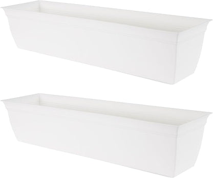 The HC Companies Indoor Outdoor 30 Inch Eclipse Series Window Flower Garden Ornamental Planter Box with Removable Attached Saucer, White (2 Pack)