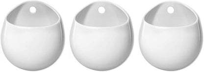 Mkono 4 Inch Wall Mounted Planter Round Ceramic Hanging Plant Holder Decorative Flower Display Vase Succulent Pots for Indoor Plants, Set of 3, White (Plants NOT Included)
