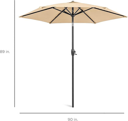 Best Choice Products 7.5ft Heavy-Duty Round Outdoor Market Table Patio Umbrella w/Steel Pole, Push Button Tilt, Easy Crank Lift - Sand