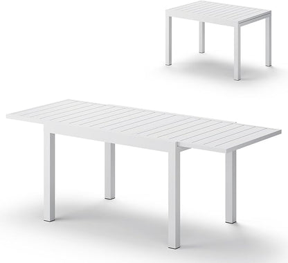 All-Aluminum Expandable Outdoor Patio Dining Table for 4-8 Person, All-Weather Rectangular Outdoor Table(48"-79") with Smooth Cilde Rails & Secure Locking Handle for Garden, Indoor, White