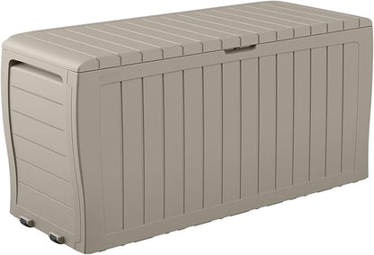 Outdoor Storage Deck Box 71 Gallon Beige Resin Lockable