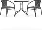Flash Furniture 3-Piece Patio Dining Set with Round Glass Metal Table and 2 Stackable Rattan Chairs, Indoor/Outdoor Bistro Table and Chairs Set, Gray