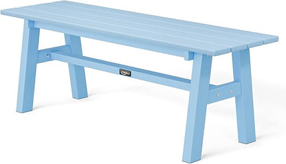 VINGLI 47” Outdoor HDPE Bench, Weatherproof Garden Bench w/Metal Legs, Poly Lumber Porch Benches, 660 LBS Capacity Outdoor Backless Patio Benches for Entryway Deck (Blue)