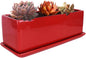 Vencer 12 Inch Rectangular Modern Minimalist Ceramic Succulent Planter Pot - Window Box with Saucer,Office Desktop Potted Stand,Red,VF-0135R