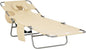Outsunny Folding Beach Lounge Chair with Face Hole and Arm Slots, 5-Level Adjustable Sun Lounger Tanning Chair with Pillow for Patio, Garden, Beach, Pool, Beige