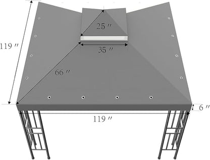 Sumfaller 10x10 FT Gazebo Replacement Canopy Top Cover Double Tiered Canopy Top Cover for Outdoor BBQ Roof Cover Grill Shelter (Grey)