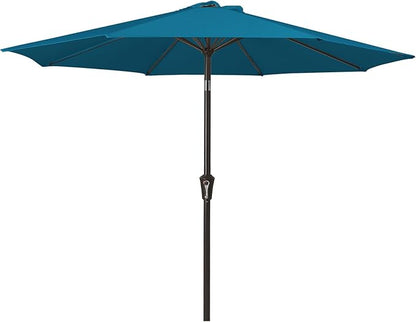 MEWAY 9ft Patio Umbrella Outdoor Table Umbrellas with Push Button Tilt and Crank, Market Umbrella 8 Sturdy Ribs for Deck, Garden, Pool and Backyard, Lake Blue