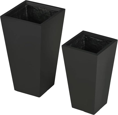 Outsunny 2-Pack Outdoor Planter Set, Flower Pots with Drainage Holes, Durable & Stackable Plant Pot, 22in & 18in, for Porch, Entryway, Patio, Yard, Garden, Black