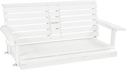 Poly Lumber 2-Seat Porch Swing, HIPS 4.5-Feet Bench Swing with Foldable Cup Holders,18/8 Stainless Steel Hardware, High Backrest and Deep Contoured Seat (Snow White, 4.5-feet)