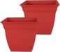 The HC Companies 12 Inch Eclipse Square Planter Pots with Drainage Holes & Attached Saucer, Lightweight UV-Resistant Plastic Indoor Outdoor Planters, 2-Pack Flower Pots for Garden & Home Decor, Red